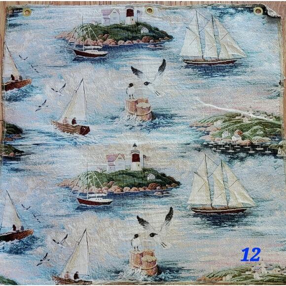 VTG 27x27 Tapestry Fabric Sample LaCrosse Furniture Co Country Nautical Landscap - Picture 1 of 7